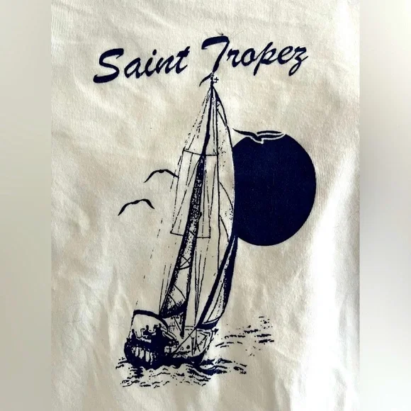 Brandy Melville Saint Tropez Graphic White Tee size L - Picture 3 of 7